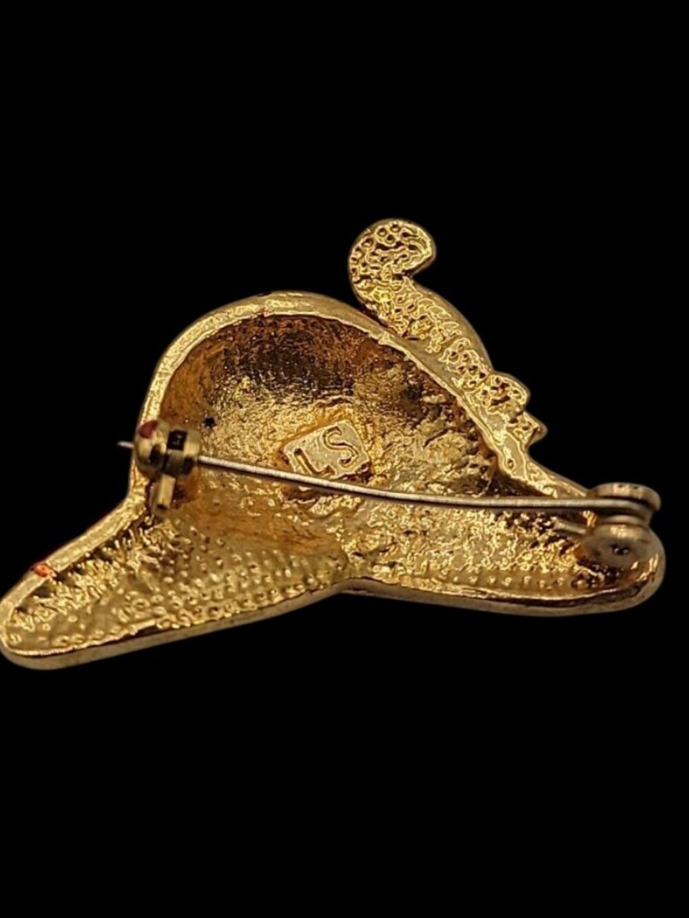 VTG Louis Stern LS Red Hat Society Brooch Pin Gold Tone Red Rhinestone Feather - Picture 3 of 6